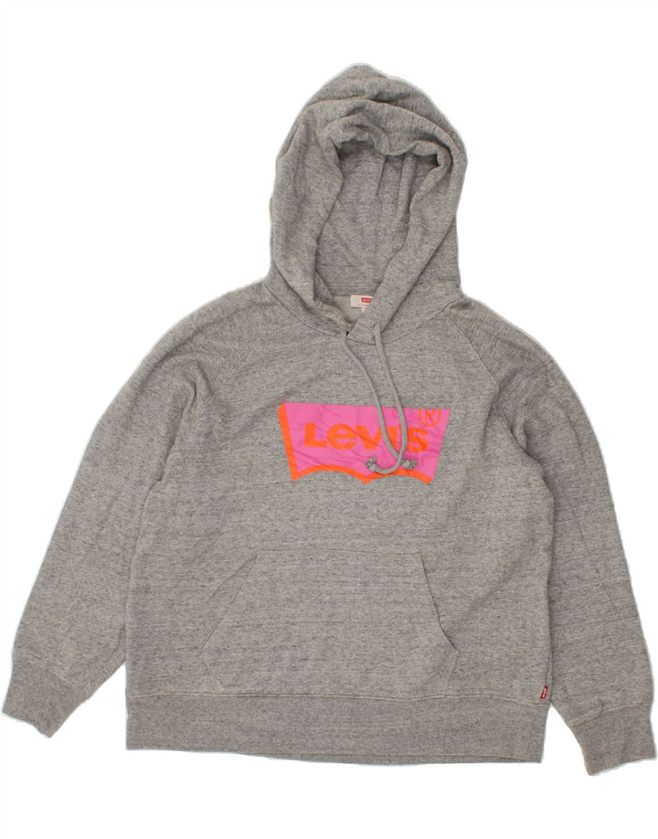 LEVI'S Womens Oversized Graphic Hoodie Jumper UK 14 Medium Grey Vintage Levi's and Second-Hand Levi's from Messina Hembry 