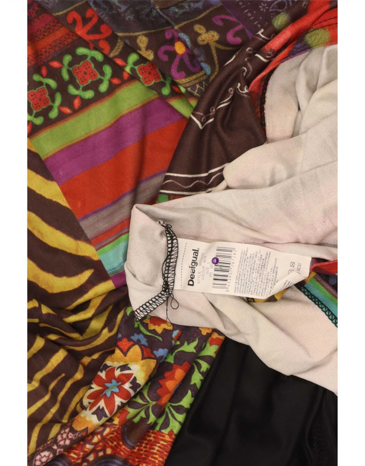 Damska graficzna sukienka o linii A Desigual UK 14, duża, wielobarwna patchworkowa