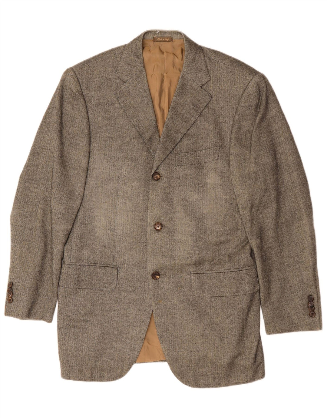 Hugo Boss Mens 3 Button Blazer Jacket EU 46 Small Green Herringbone Silk