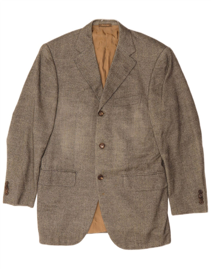 Hugo Boss Mens 3 Button Blazer Jacket EU 46 Small Green Herringbone Silk