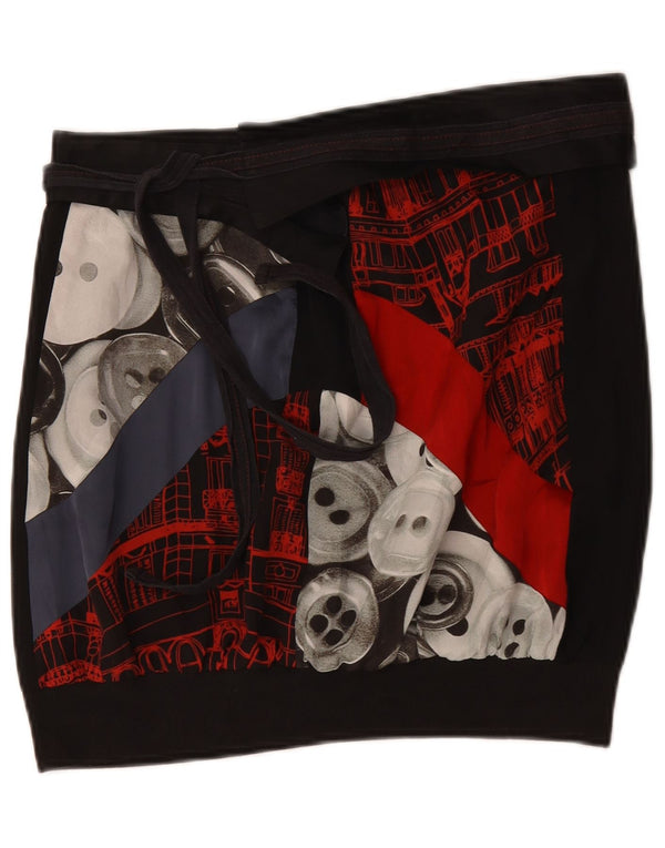 Desigual mini saia gráfica feminina EU 42 grande W34 preto colorblock
