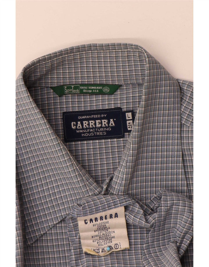 Carrera Mens Shirt Size 41/42 Large Blue Check Cotton