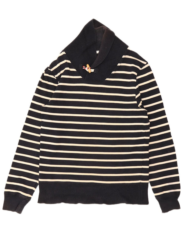 Zara Mens Shawl Neck Jumper Sweater Medium Navy Blue Striped