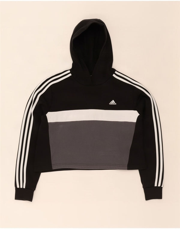 Felpa con cappuccio da ragazza Adidas 14-15 anni in cotone color block nero