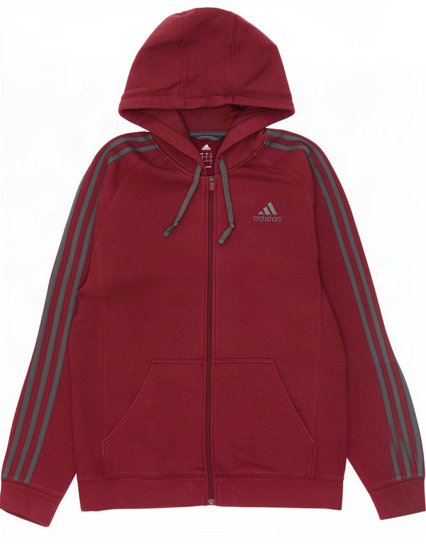 Мужской свитер свободного покроя с капюшоном на молнии Adidas, маленький бордовый хлопок, хлопок