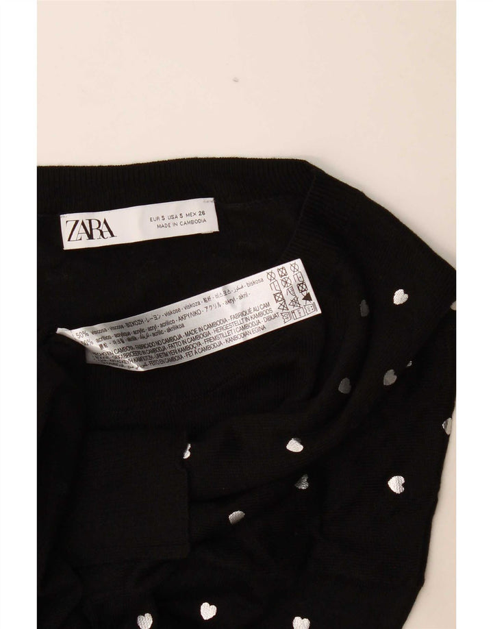 Zara Womens Abstract Pattern Crew Neck Jumper Sweater UK 10 Small Black