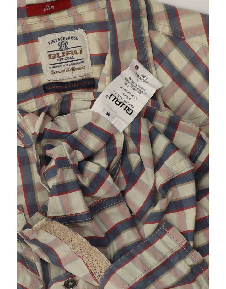 Camicia slim da donna Guru UK 12 Cotone medio a quadri bianchi