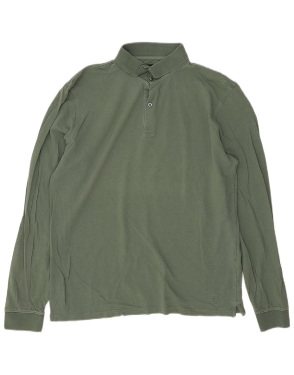 Massimo Dutti Cămașă polo cu mânecă lungă pentru bărbați, bumbac verde mare