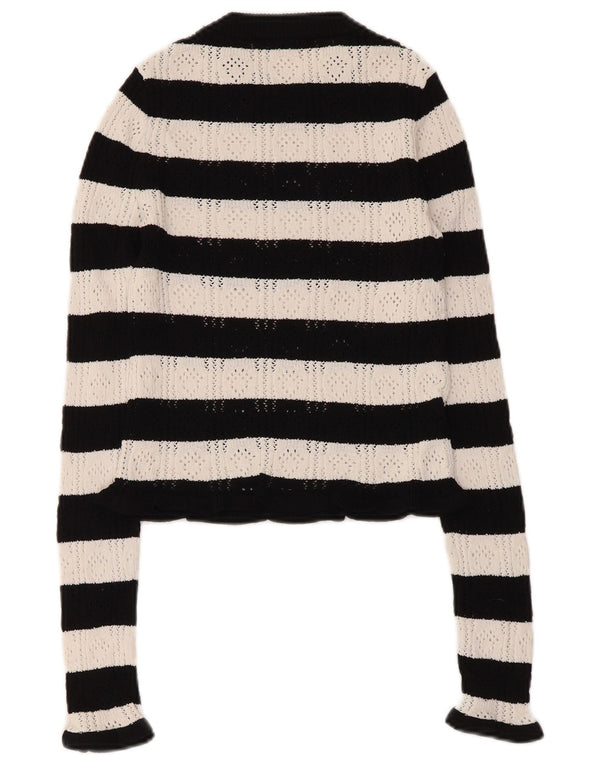 Zara Womens Crop Crew Neck Jumper Sweater UK 8 Petit Noir Rayé