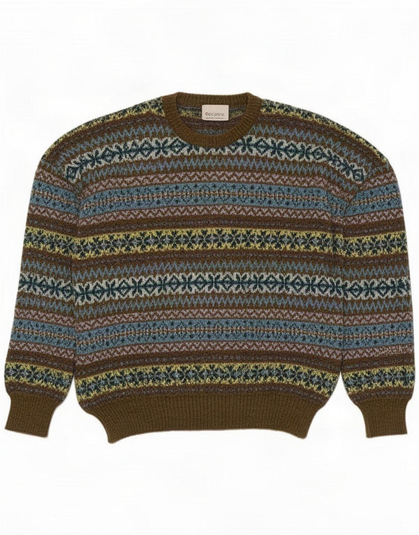 Jockey Mens Crew Neck Jumper Sweater 2XL Khaki Fair Isle Virgin Wool