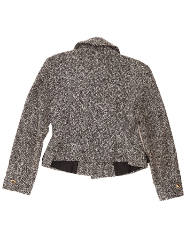 Vintage Womens Crop Double Breasted Blazer Jacket UK 8 Small Grey Flecked