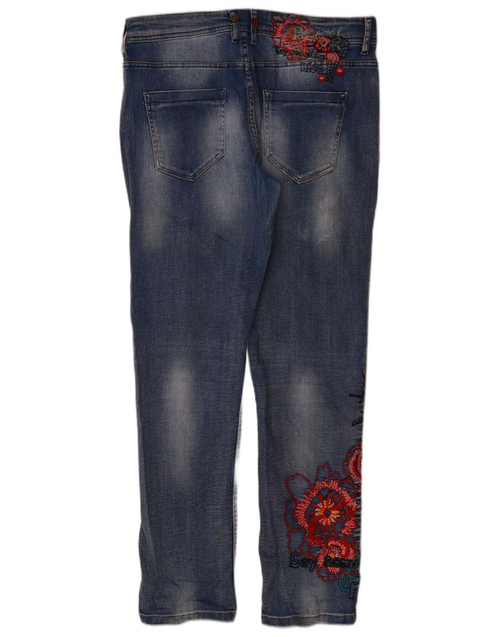 Desigual Dame Slim Jeans W32 L31 Blue Floral Polyester