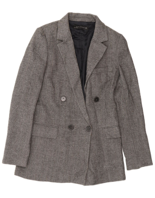 Zara Womens Double Breasted Blazer Jacket UK 10 Petit Gris Chevrons