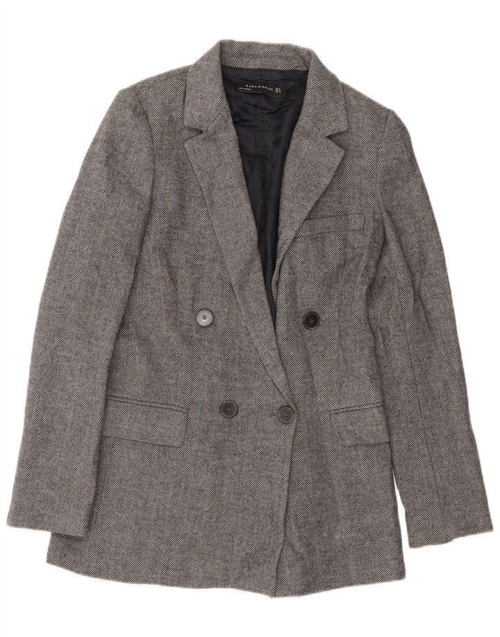 Zweireihiger Blazer für Damen von Zara, Gr. 10, Größe S, grau, Fischgrätmuster