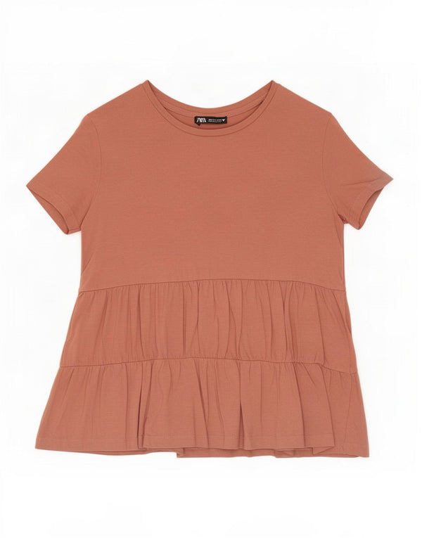 Blusa feminina de manga curta Zara UK 10 pequena marrom