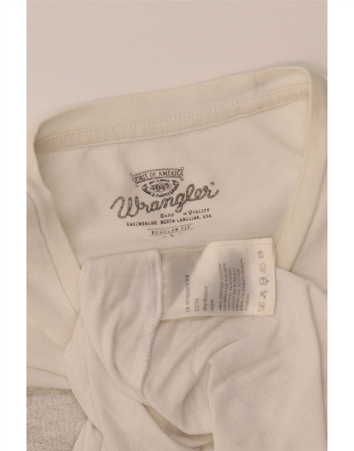 WRANGLER Mens Regular Fit Graphic T-Shirt Top Large White Cotton Vintage Wrangler and Second-Hand Wrangler from Messina Hembry 