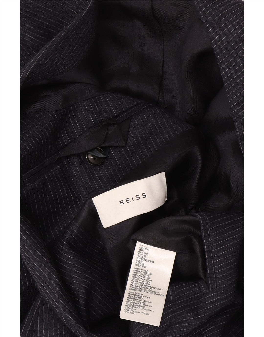 Reiss Mens 2 Button Blazer Jacket UK 40 Large Navy Blue Pinstripe Wool