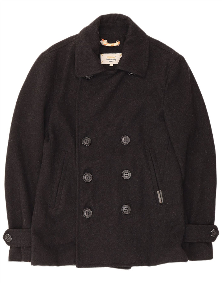 Superdry Men Pea Coat UK 38 Medium Black Wool