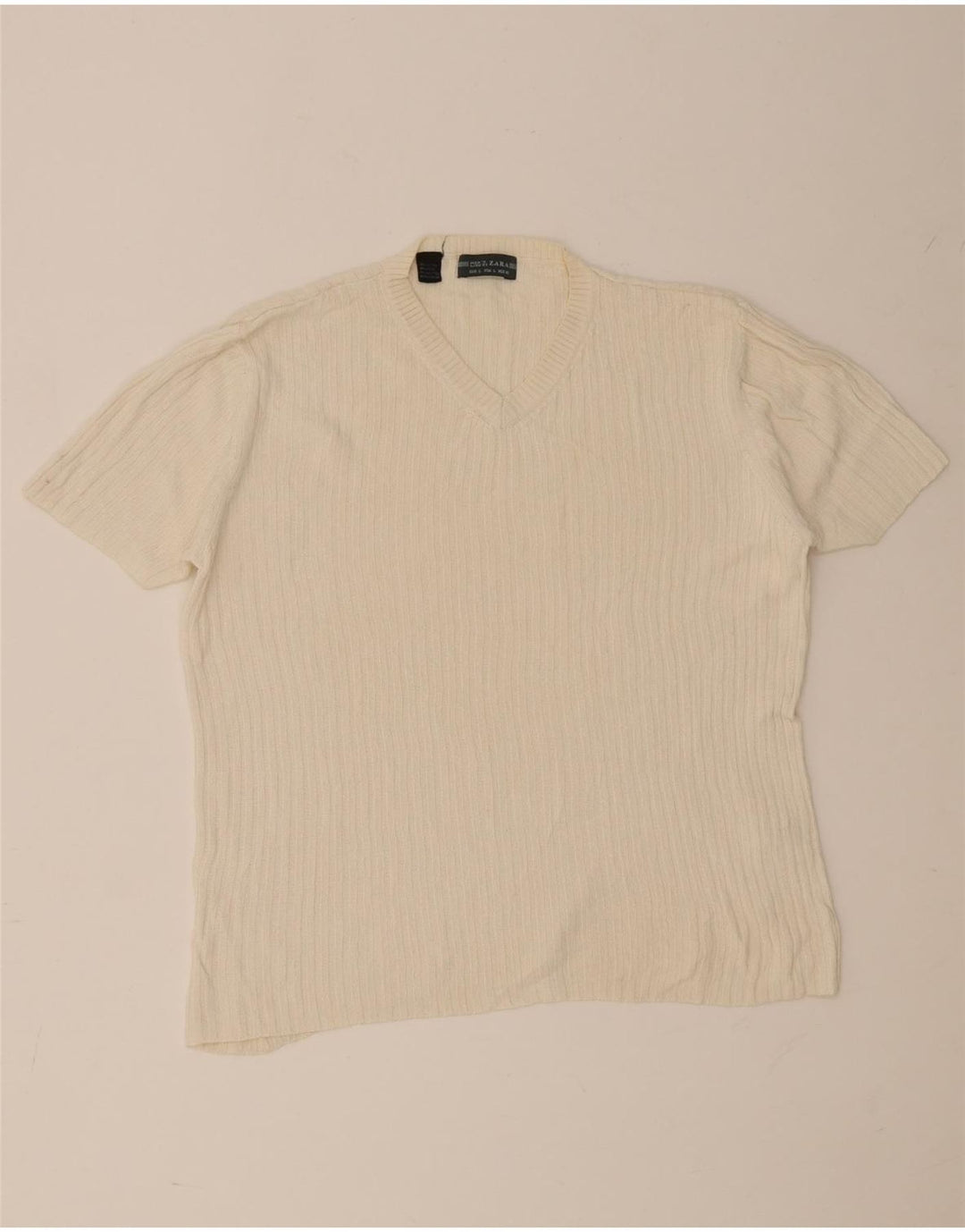 Zara Herre T-Shirt Top Stor Beige Bomuld