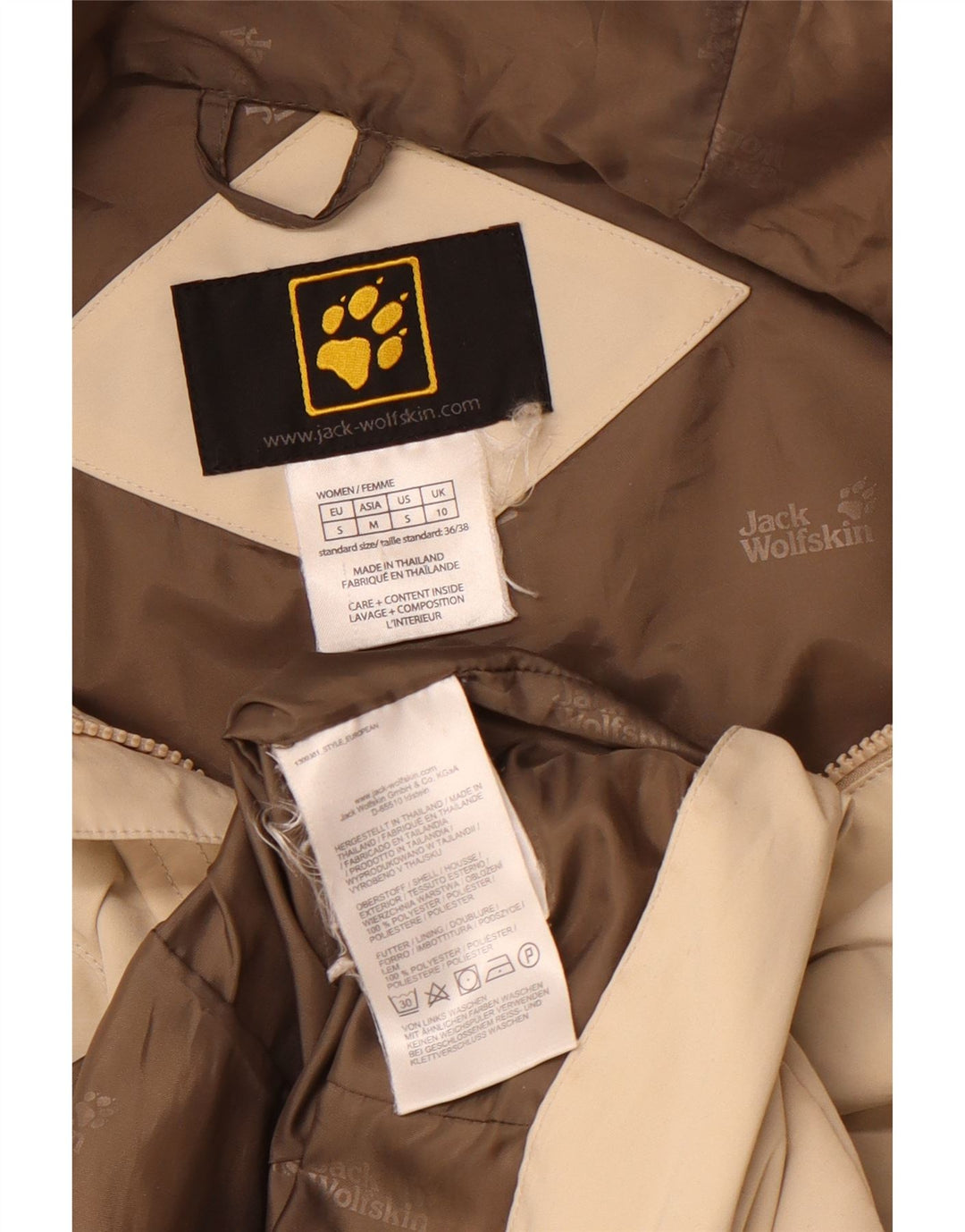 JACK WOLFSKIN Womens Hooded Windbreaker Coat UK 10 Small Beige Polyester