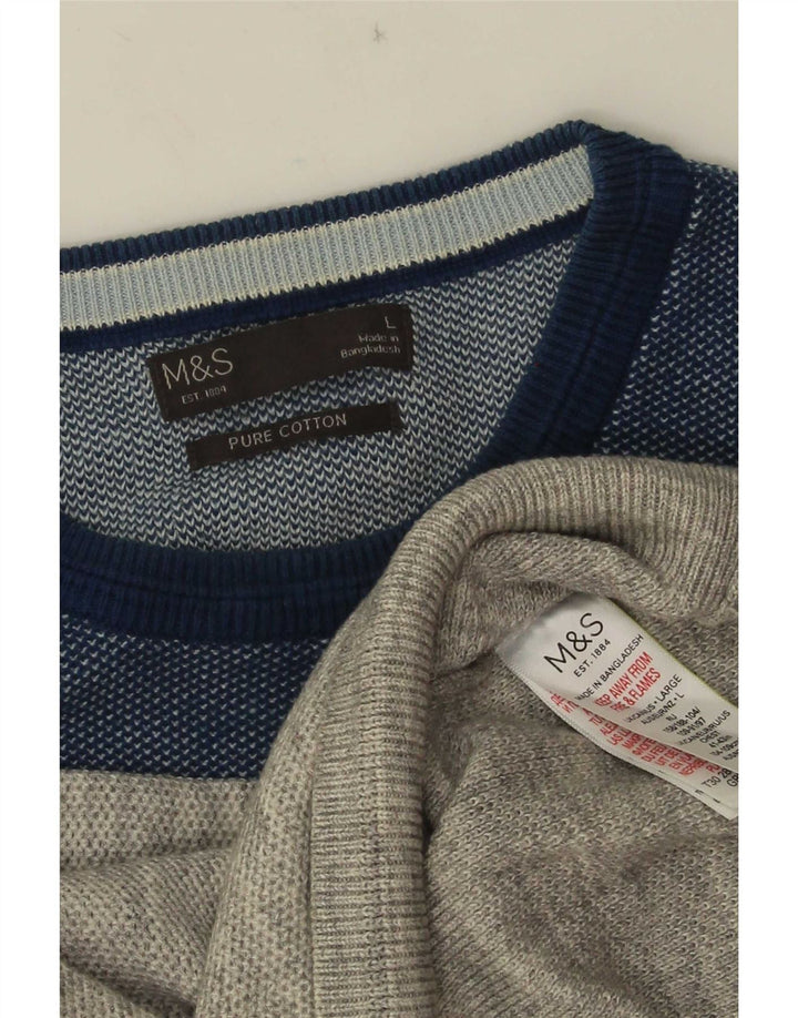 Marks & Spencer Mens Crew Neck Jumper Sweater Large Grey Colourblock Cotton