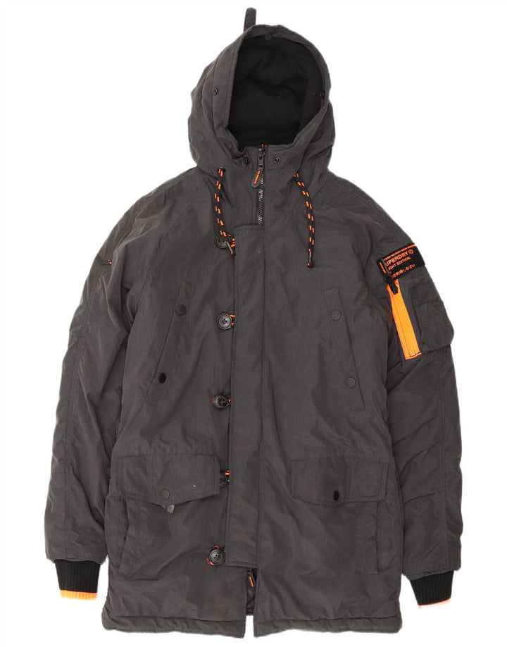 Męska kurtka parka z kapturem Superdry UK 38 Średni szary nylon