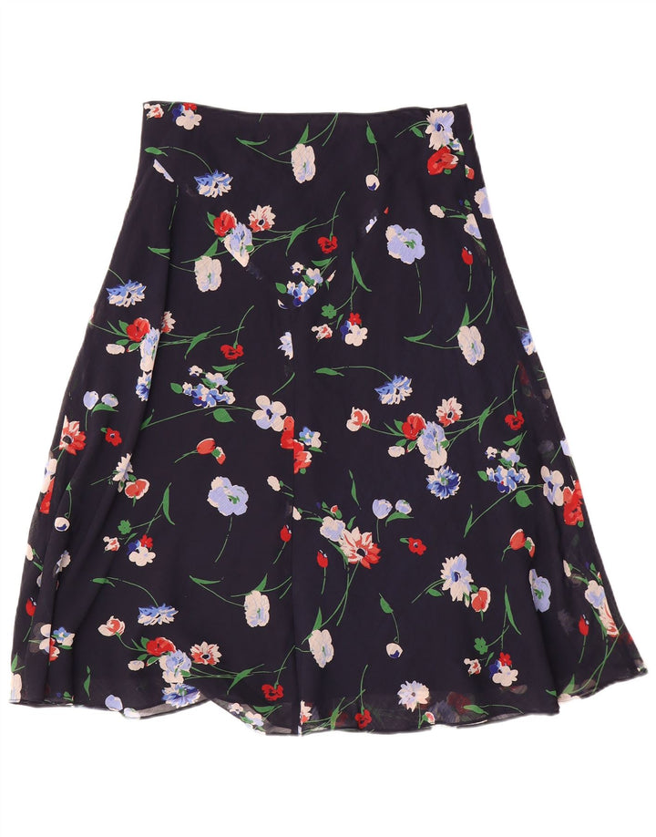 Chaps Dame A-Line nederdel US 10 Large W30 Navy Blue Floral Polyester
