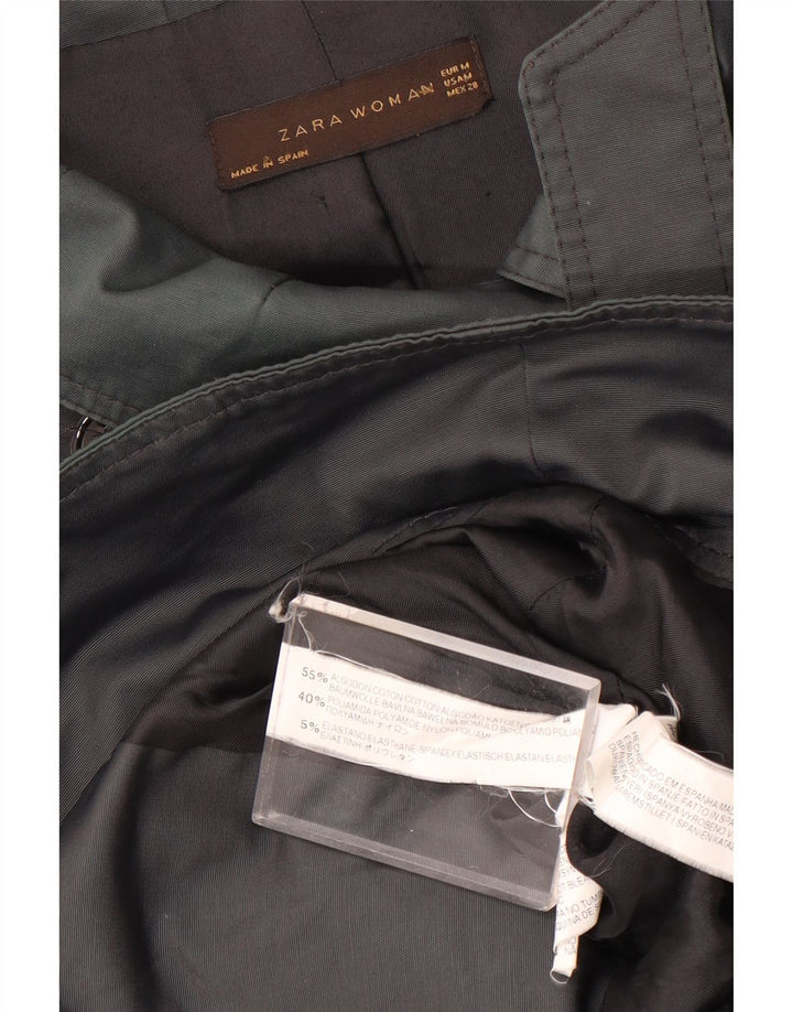 Zara Damen Kurzer zweireihiger Trenchcoat UK 14 Mittelgraue Baumwolle