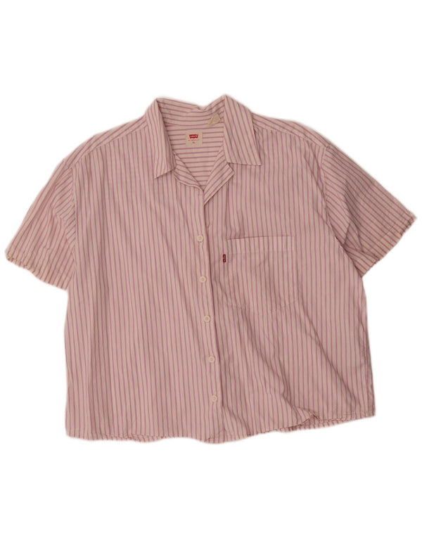 Levi's oversized skjorte med korte ærmer til kvinder UK 18 XL Pink nålestribet bomuld