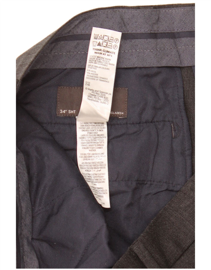 Pantaloni da abito dritti corti Marks & Spencer da uomo W34 L25 lana grigia