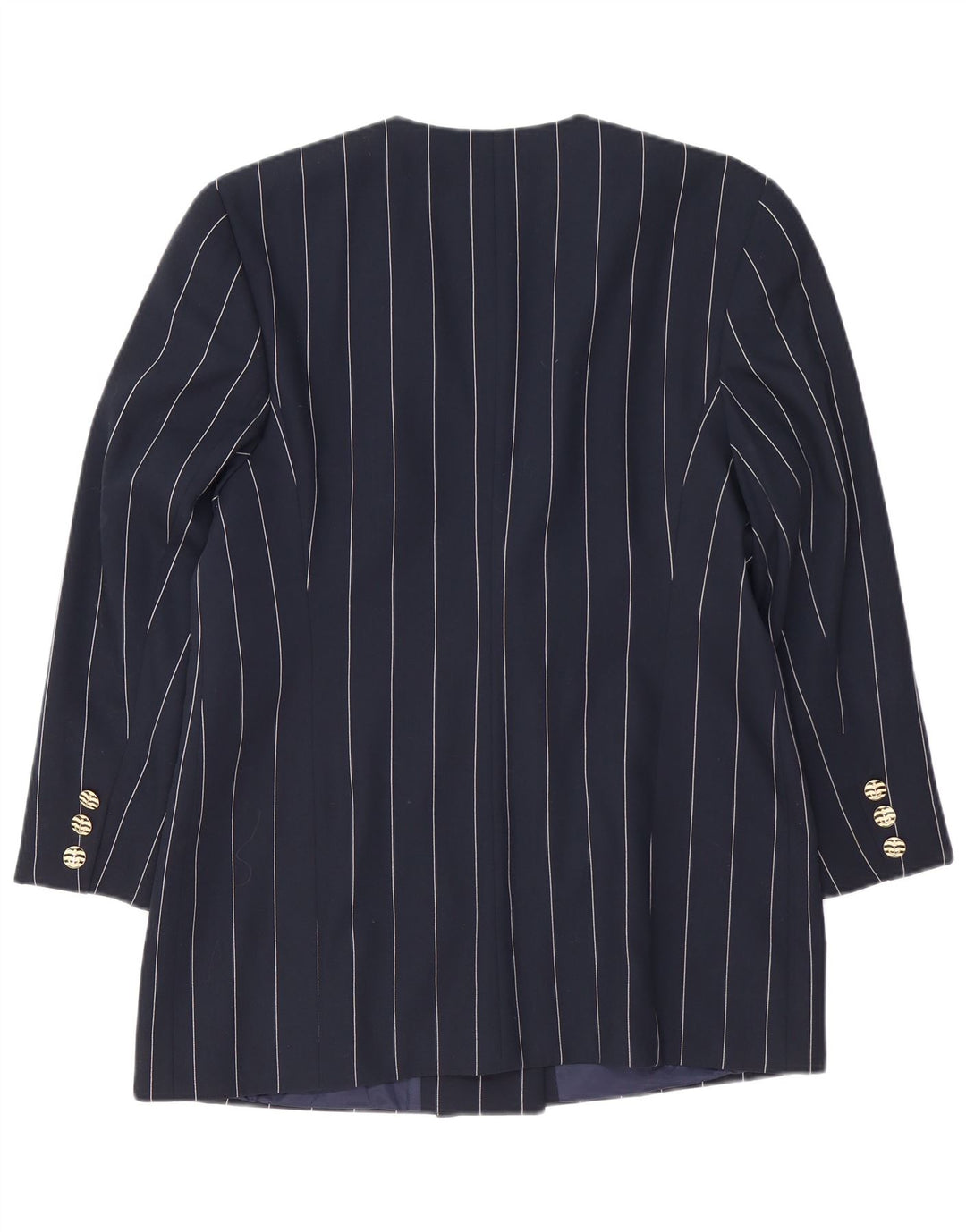 VINTAGE Womens Longline Blazer Jacket IT 42 Medium Navy Blue Striped