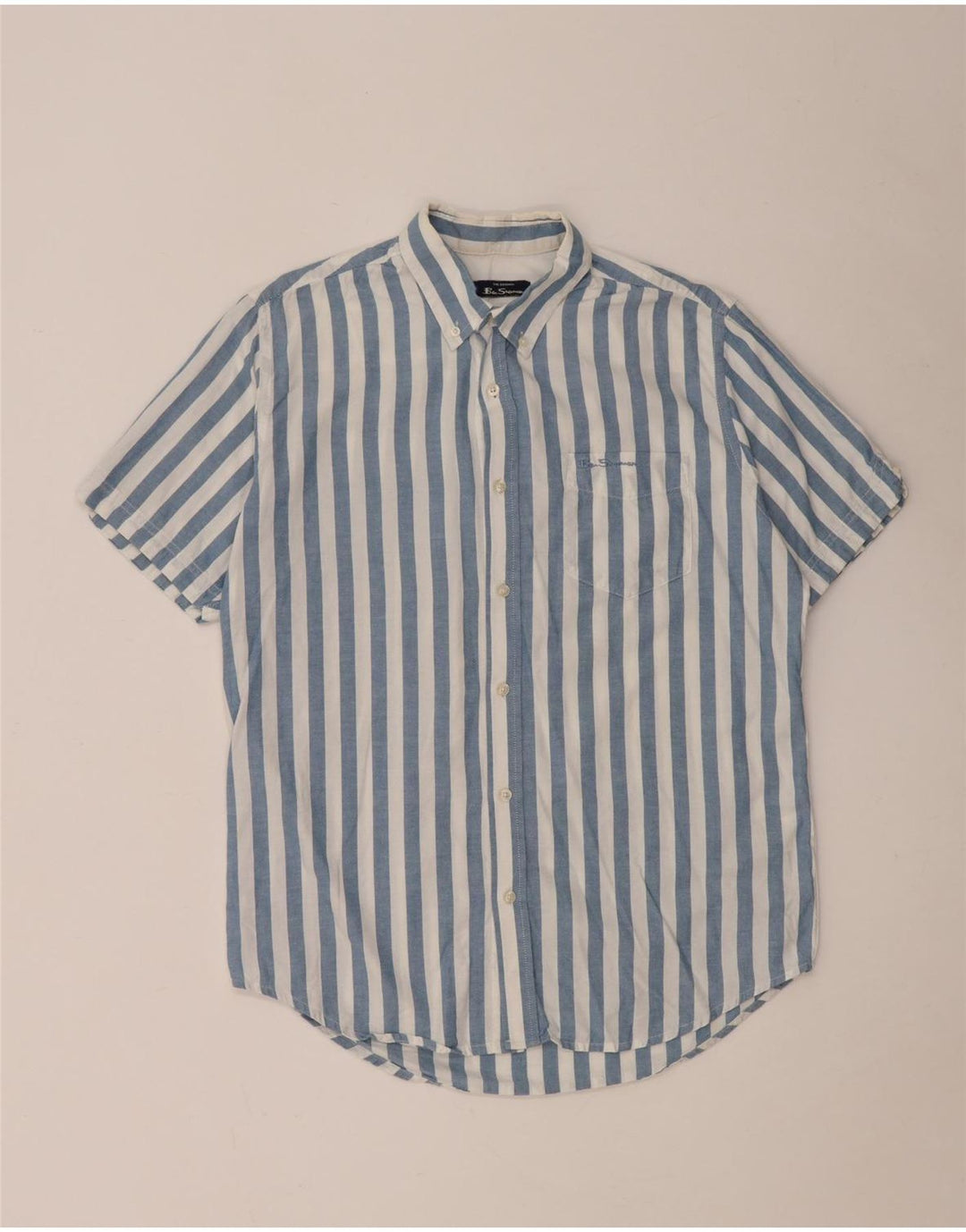 Ben Sherman Herren-Kurzarmhemd aus mittelblauer, gestreifter Baumwolle