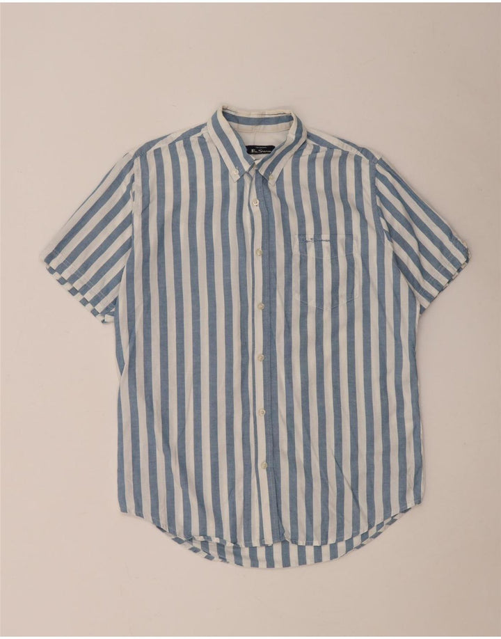 Ben Sherman Herren-Kurzarmhemd aus mittelblauer, gestreifter Baumwolle
