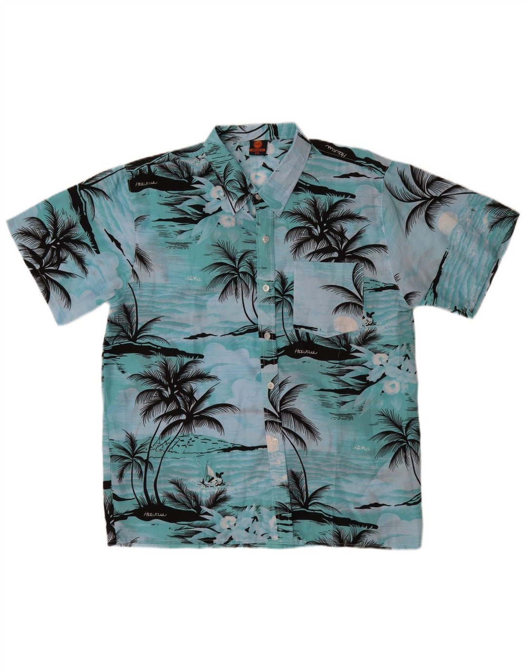 VINTAGE Mens Short Sleeve Shirt 2XL Blue Polyester Hawaiian