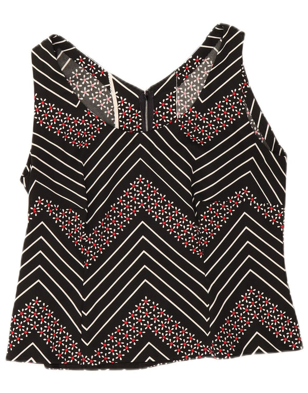 Vintage Womens Crop Ærmeløs bluse Top UK 12 Medium Black Chevron