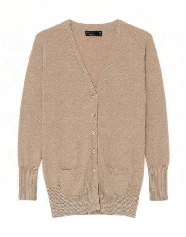 Zara Womens Cardigan Sweater UK 10 Small Beige Cotton