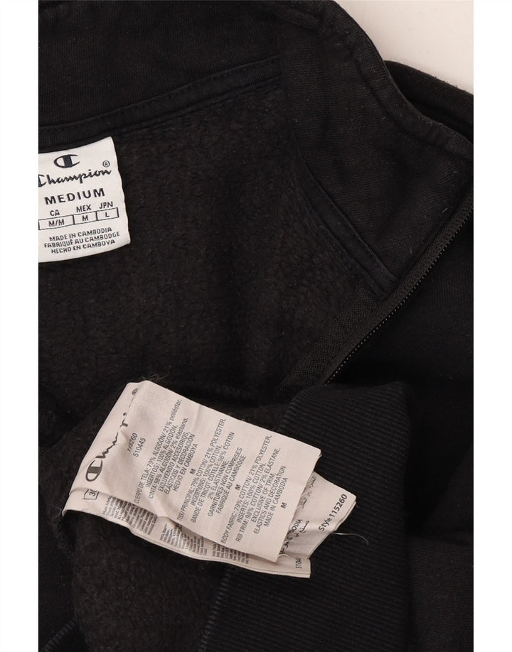 CHAMPION Womens Graphic Zip Neck Sweatshirt Jumper UIK 14 Medium Black Vintage Champion and Second-Hand Champion from Messina Hembry 