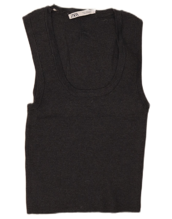 Zara Damen Ärmelloses Crop Top UK 18 XL Grau