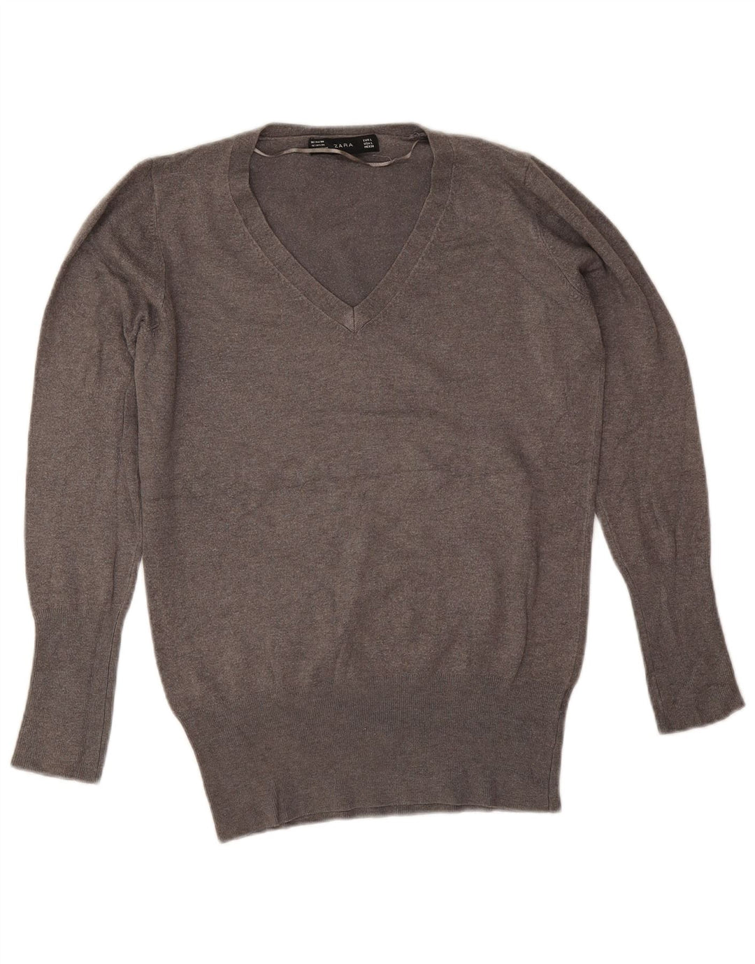 Zara Womens V-Neck Jumper Sweater UK 16 Large Grey Rayon
