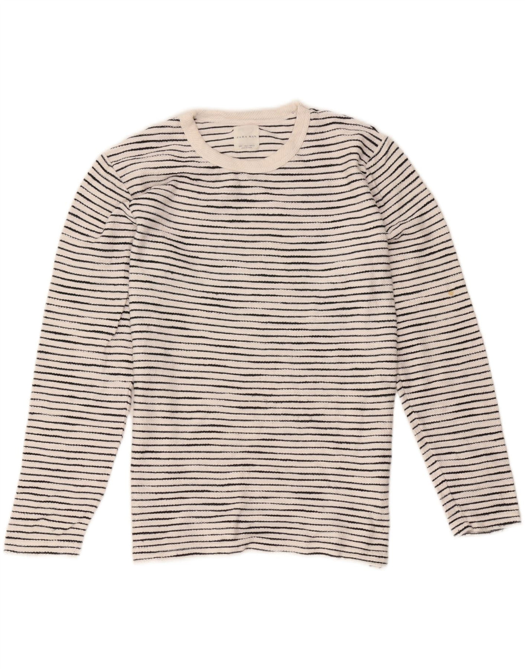 Zara Mens Top Long Sleeve Large White Striped Cotton