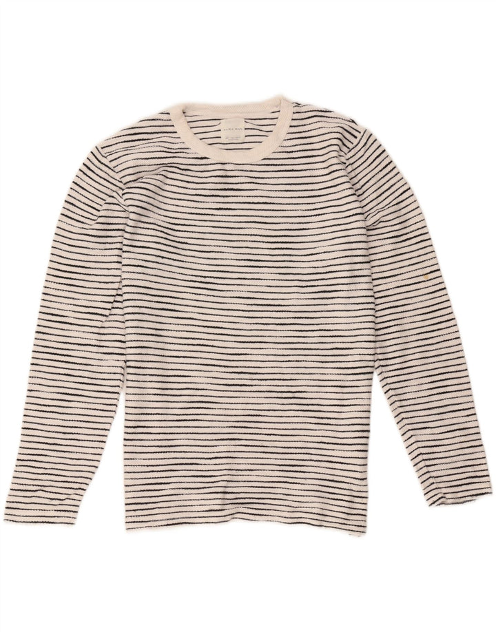 Zara Mens Top Long Sleeve Large White Striped Cotton