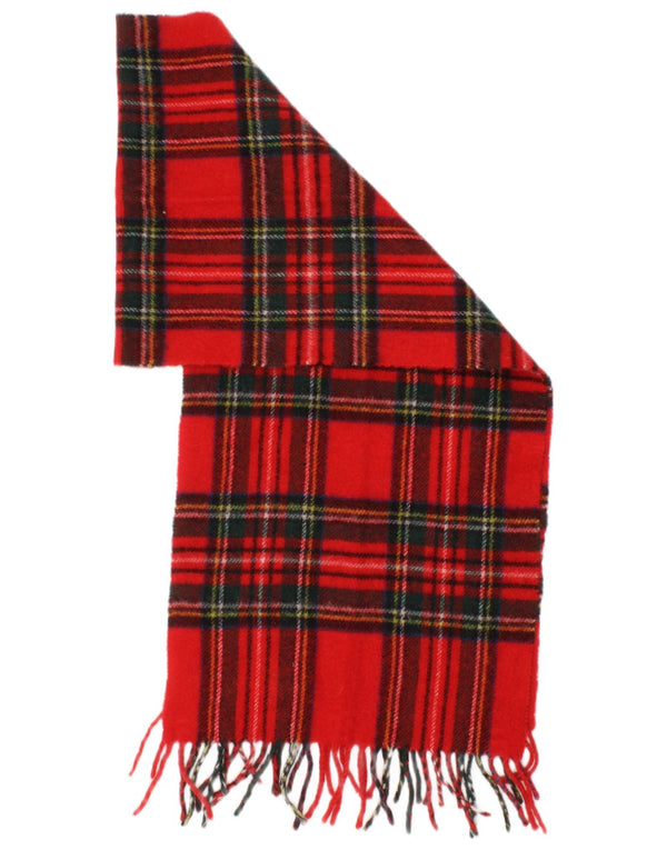 Bufanda rectangular vintage para mujer talla única L53 lana virgen a cuadros rojos