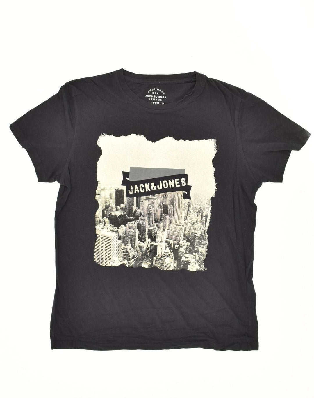 JACK & JONES Mens Graphic T-Shirt Top Medium Black Cotton | Vintage Jack & Jones | Thrift | Second-Hand Jack & Jones | Used Clothing | Messina Hembry 