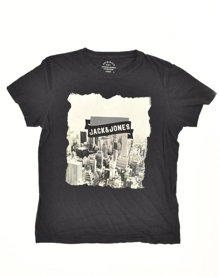 JACK & JONES Mens Graphic T-Shirt Top Medium Black Cotton | Vintage Jack & Jones | Thrift | Second-Hand Jack & Jones | Used Clothing | Messina Hembry 