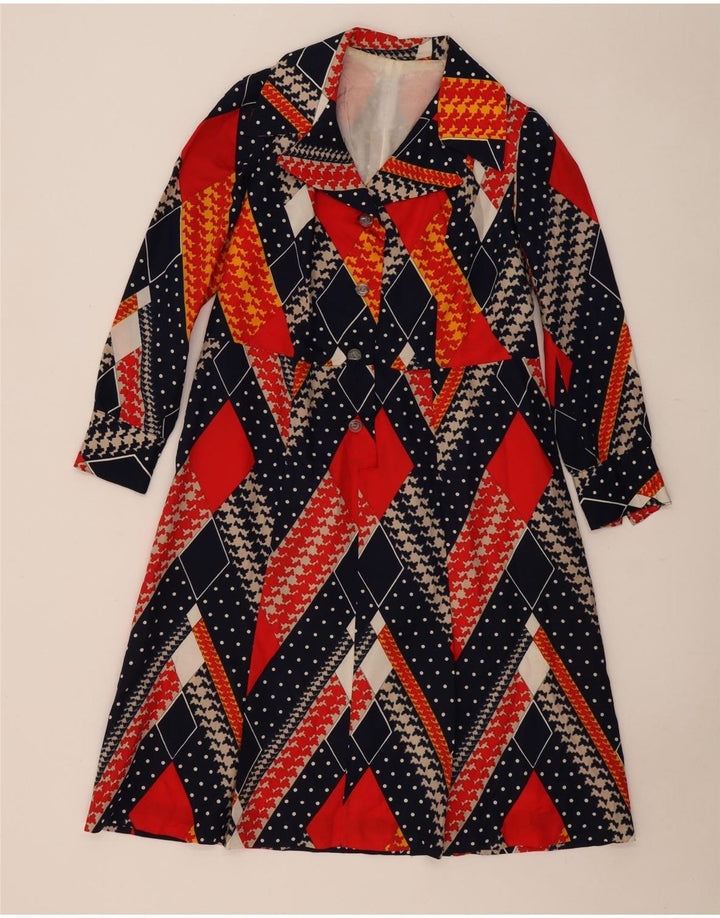 Vintage Womens A-Line Dress UK 12 Medium Multicoloured Geometric