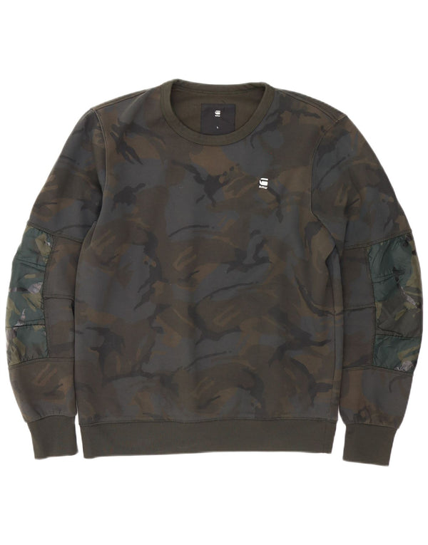 G-Star Mens Sweatshirt Jumper Large Khaki Camouflage Polyester