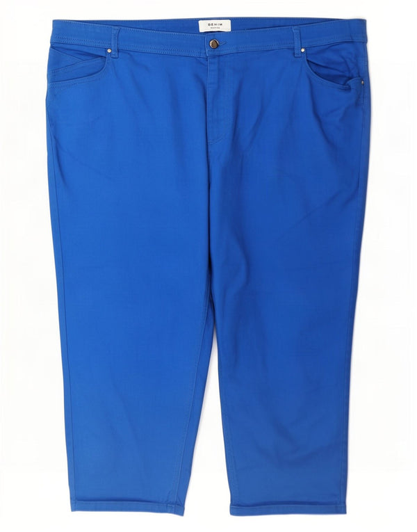 Monsoon Womens Capri Trousers UK 24 4XL W46 L24 Blue Cotton