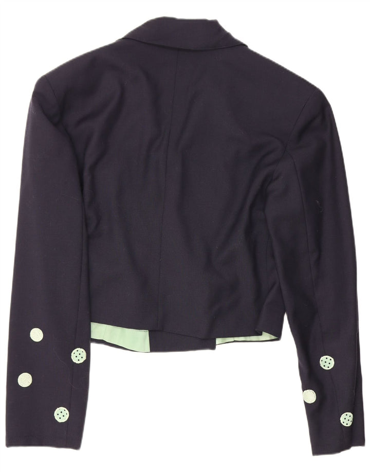 Vintage Womens Crop Blazer Jacket IT 42 Medium Navy Blue Polka Dot