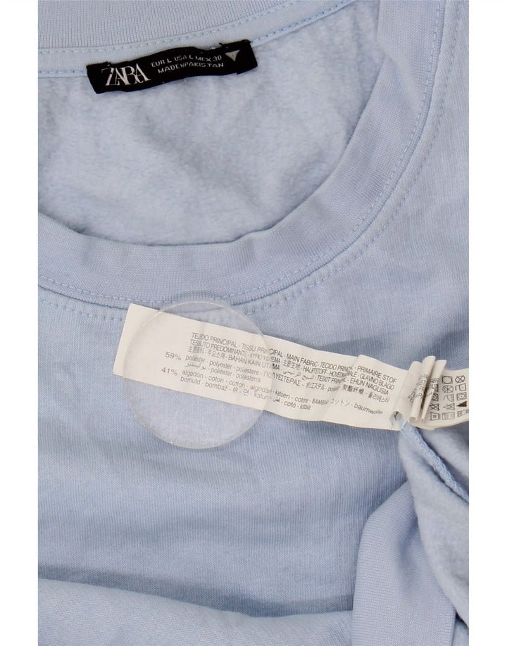 Zara Womens Crop Sweatshirt Jumper UK 16 Large Blue Polyester