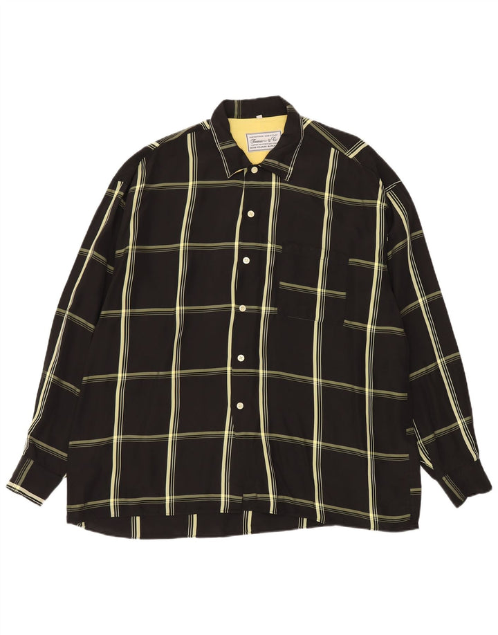 Vintage Mens Shirt Large Black Check Viscose
